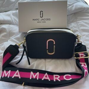 Black Crossbody Bag with Pink strap